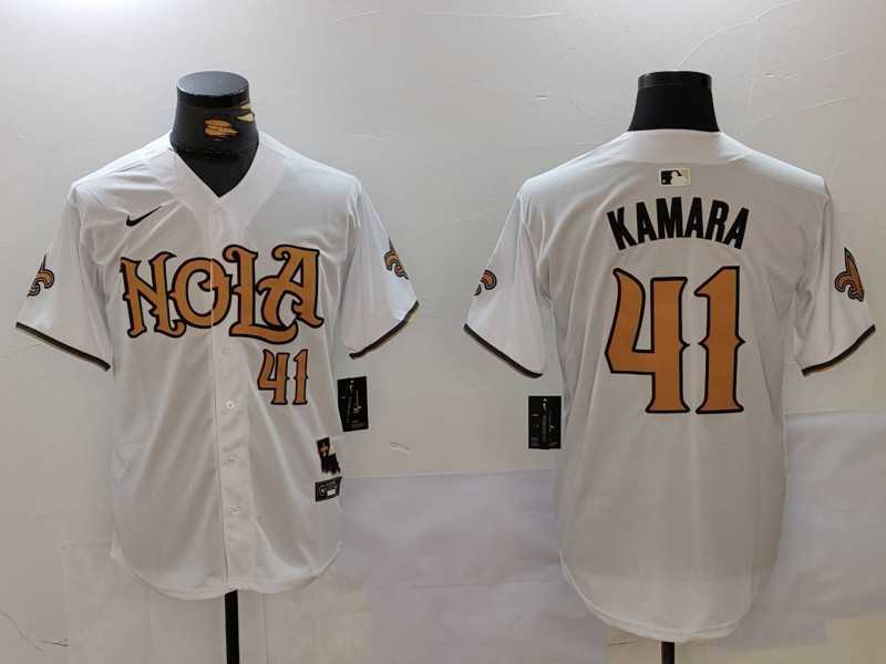 Mens New Orleans Saints #41 Alvin Kamara White Nola Baseball Jerseys